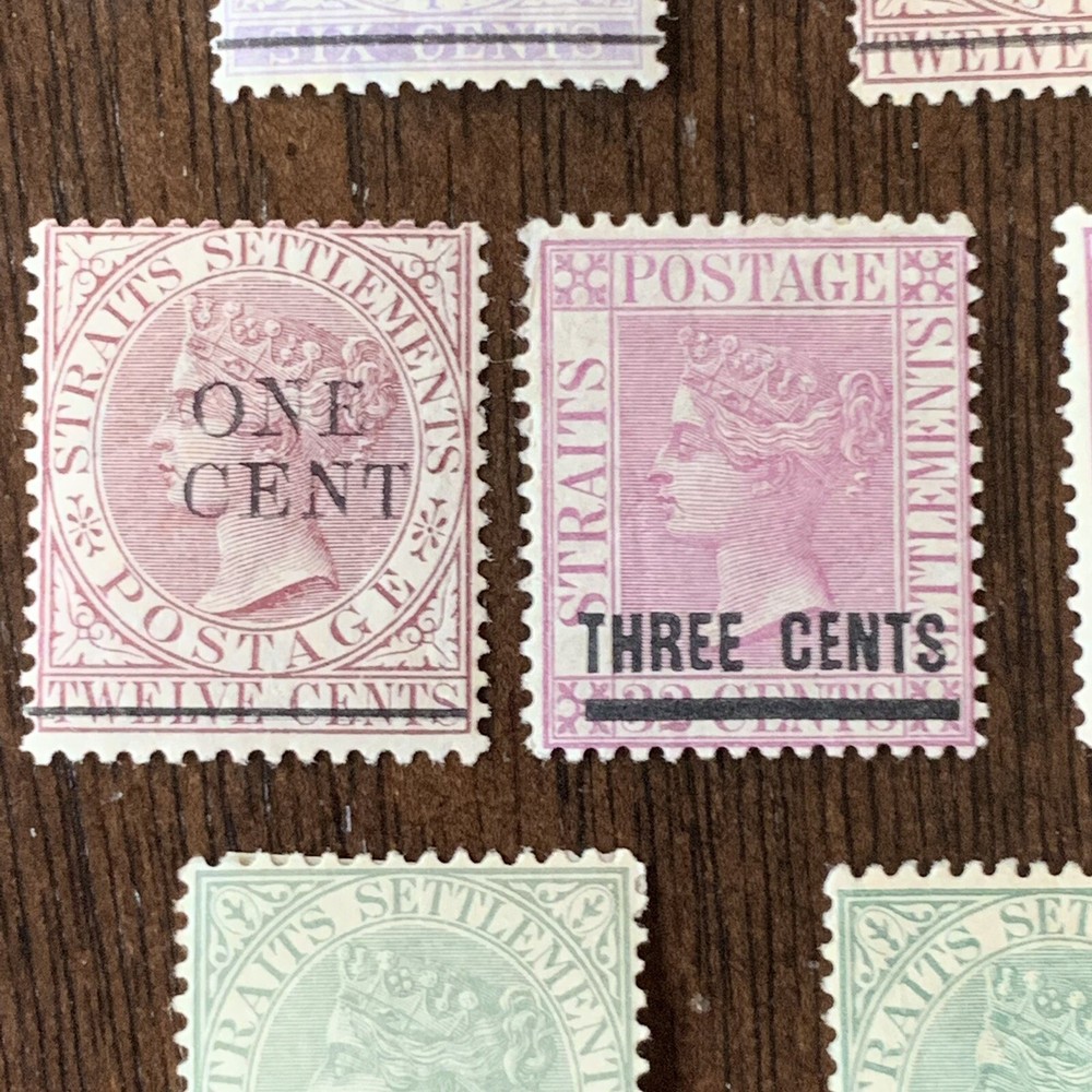 STRAITS SETTLEMENT STAMP LOT TOP 2 STAMPS HAVE BROKEN "O" ERRORS, MINT RED CROSS