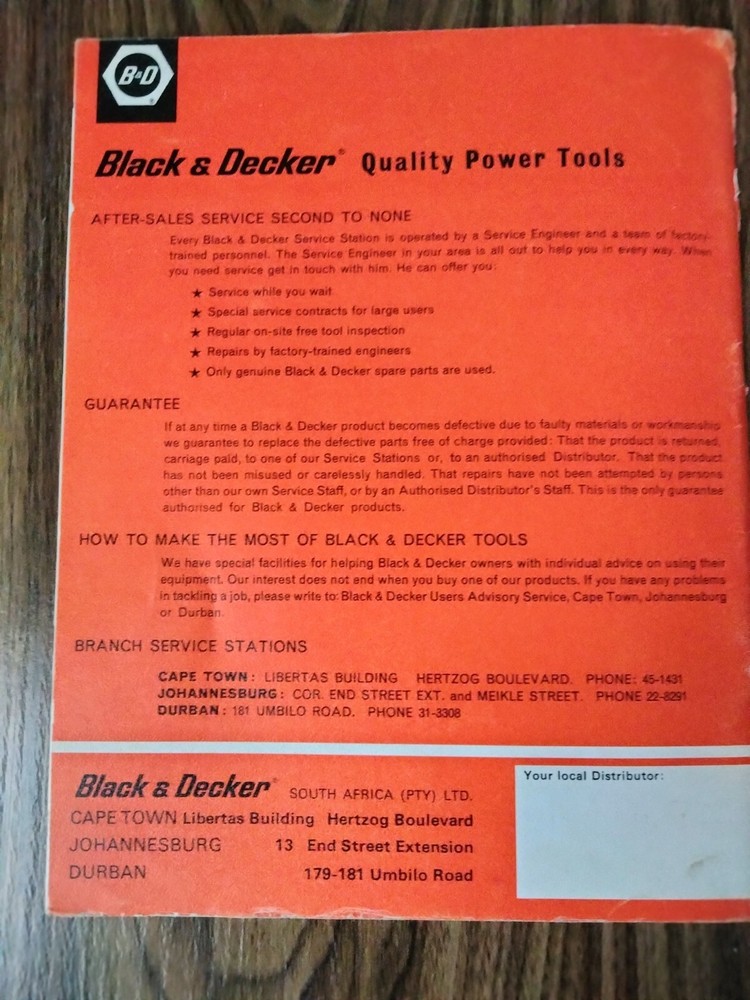 Black & Decker Power Tools (South Africa) Used 1966 Catalog