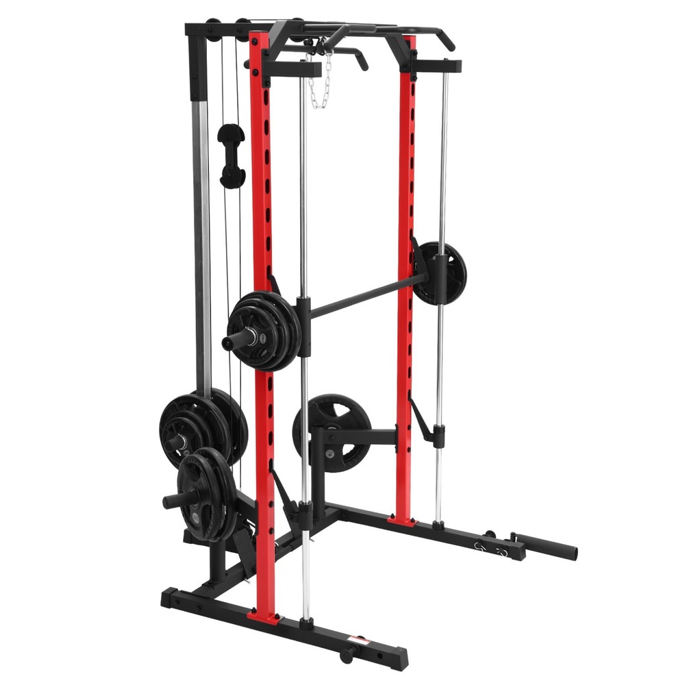 Smith Machine Squat Rack All-in-One Power Rack Cage with LAT-Pull Down System US