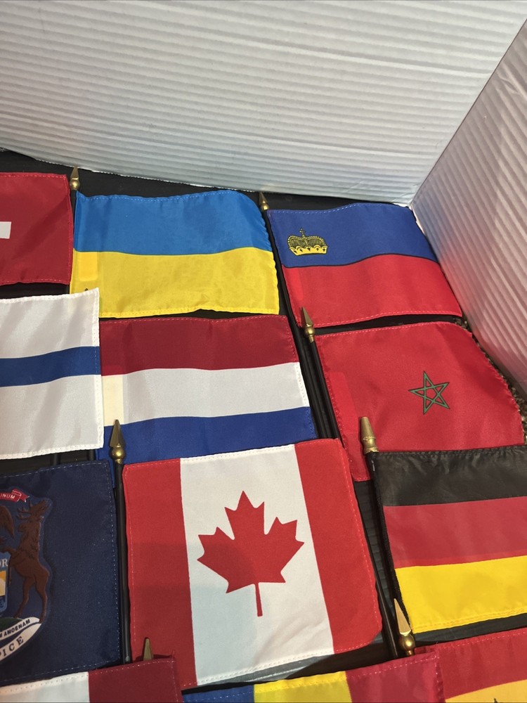 Lot of 32 Desk Display Flags Multiple Countries