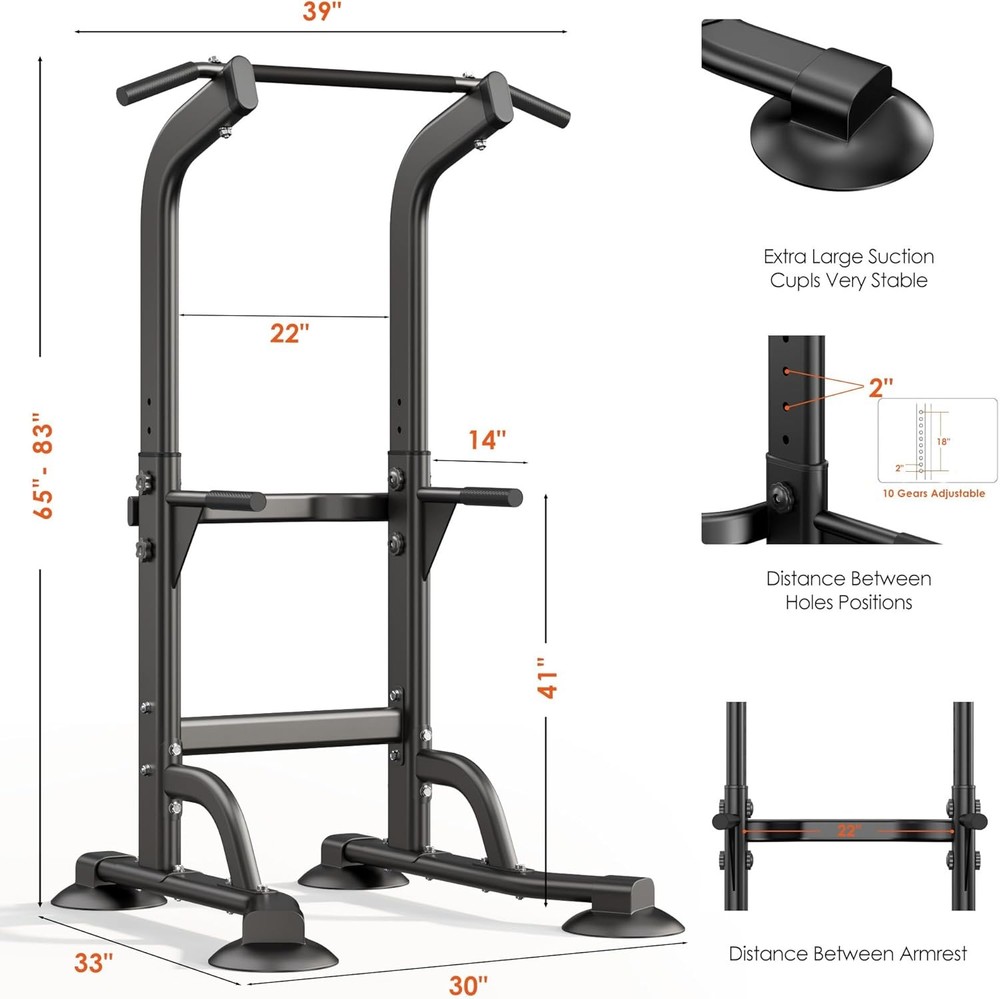 Adjustable Height Power Tower Dip Station Pull Up Bar Strength Training Workout