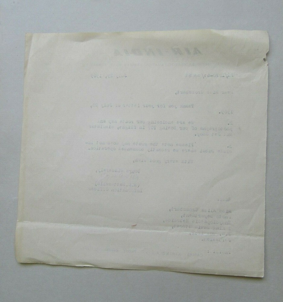 Air-India Letter Document 1969