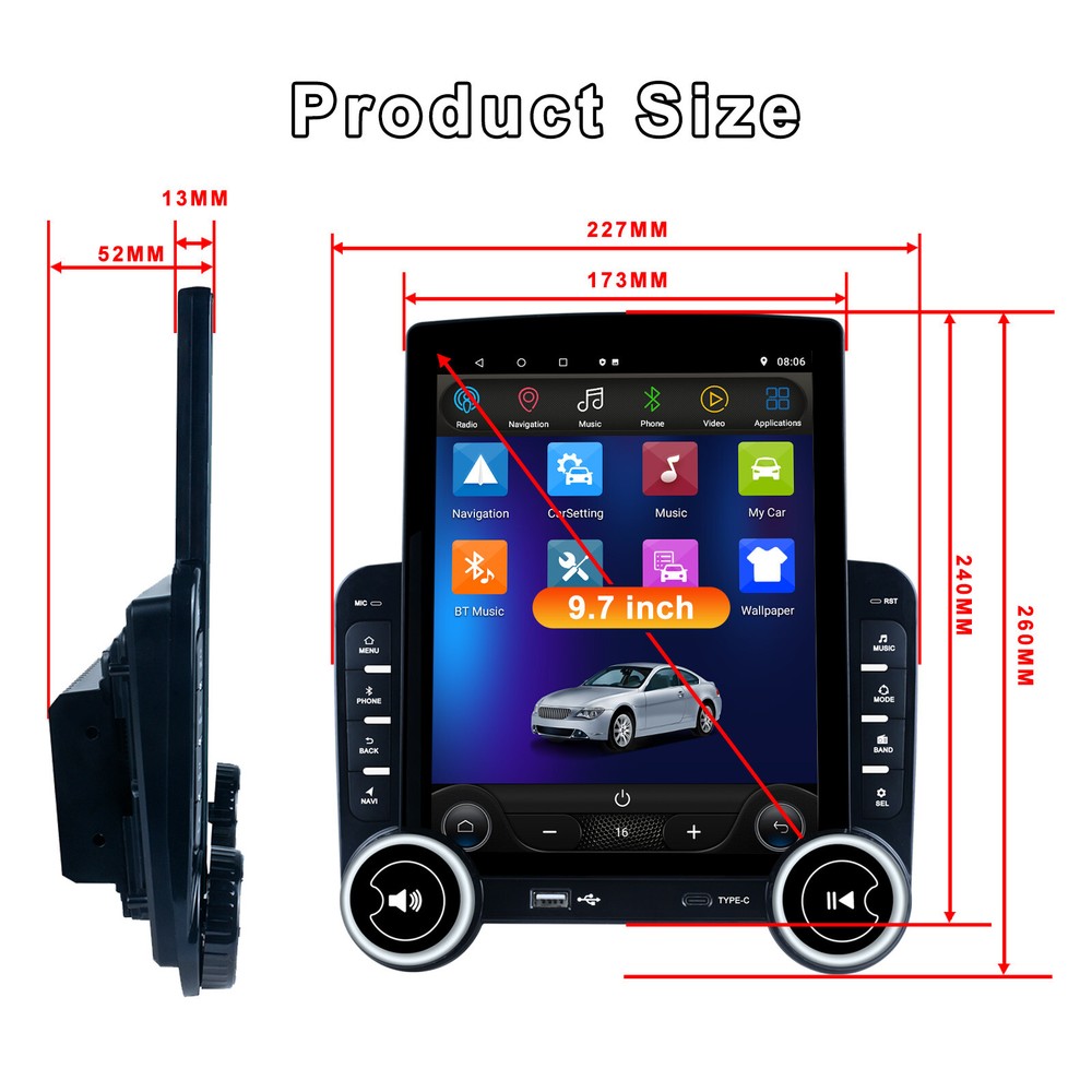 2 DIN Android 13 Car Player 2+32G Vertical Screen Apple CarPlay Auto Stereo Navi