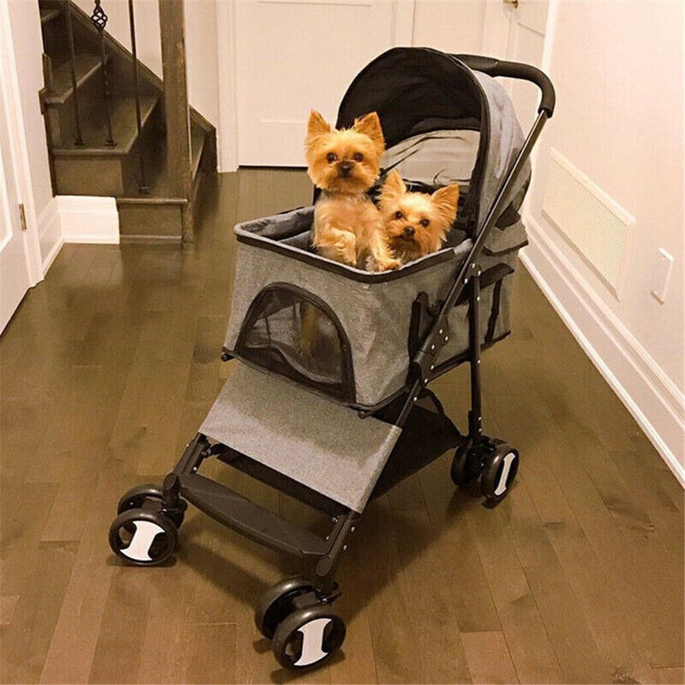 Extra Large Foldable Pet Stroller Travel Walk Carrier with Bottom Basket Storage