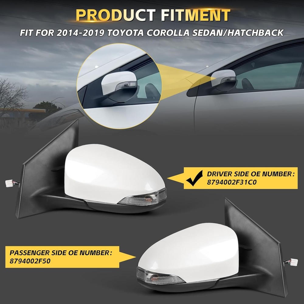 Left Driver Side Door Mirror Assembly Replace for 2014-2019 Toyota Corolla, with