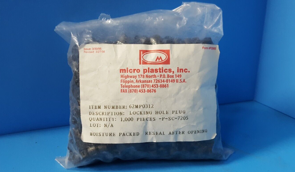 ( 100 PCS) LOCKING HOLE PLUG, 62MP0312, MICRO PLASTICS INC,