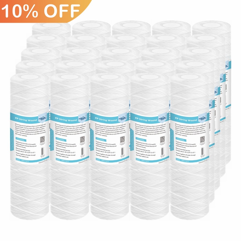 25 Pack 10" x 2.5" String Wound Sediment Water Filter Whole House RO Replacement