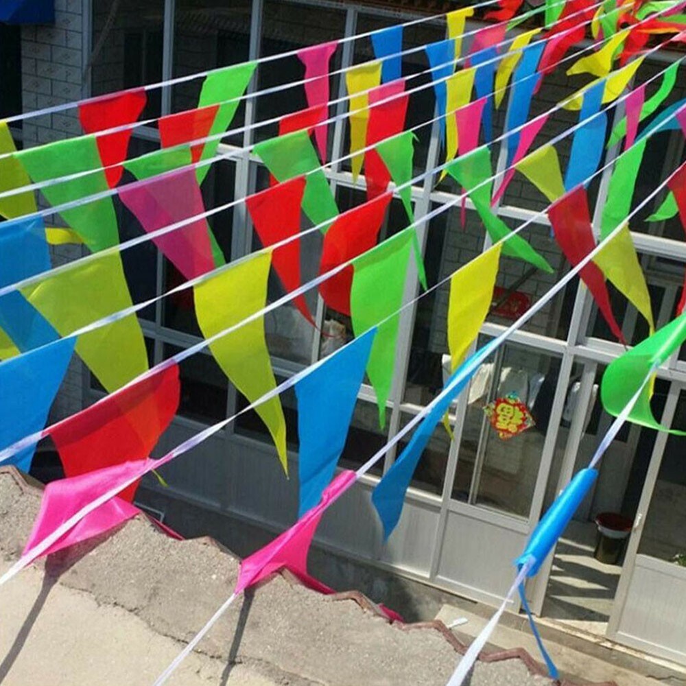 Bunting Triangle Flags 100 Flags 50 Meters Large 14*21CM Plastic Material