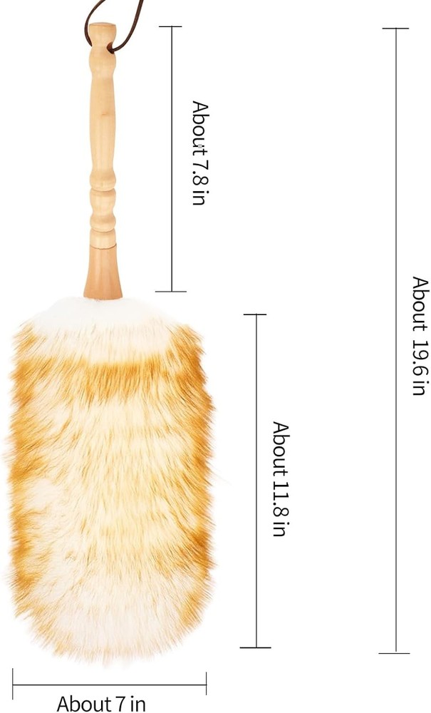 Lambswool Duster W/ Solid Wooden Handle,Leather Hang Strap,Comfortable Grips
