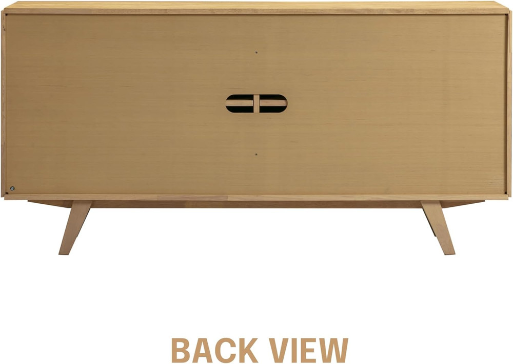 Mid-Century Modern Solid Wood Sideboard Buffet Cabinet with Geometric Fronts