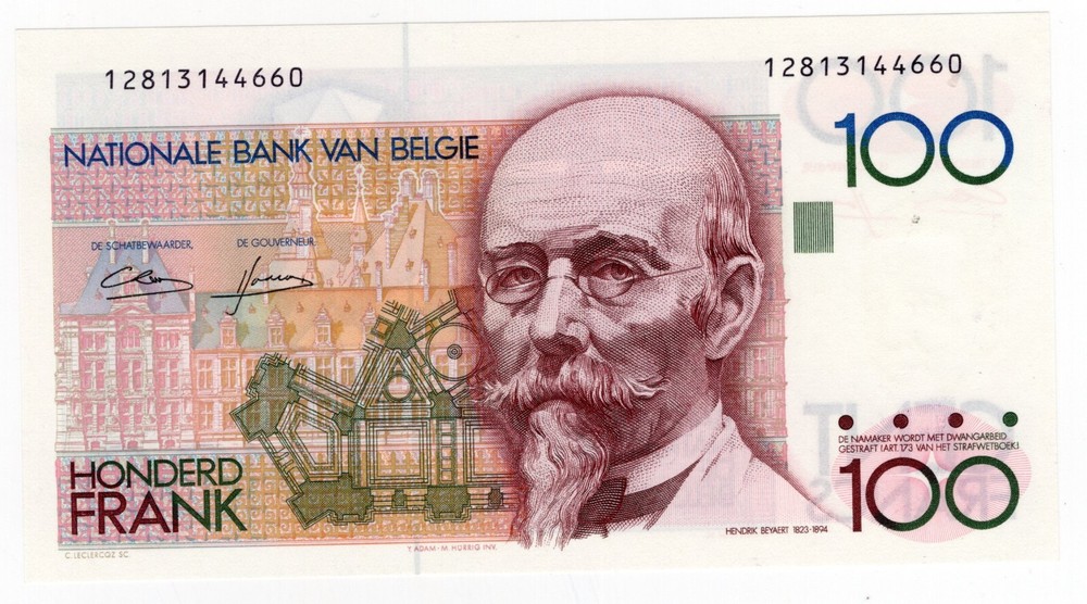 BELGIUM P-142a 100 Francs 1982 UNC