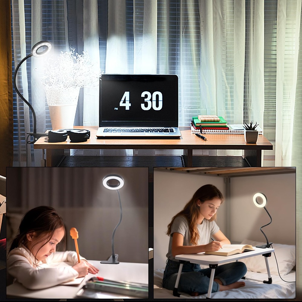 Desk Lamp Clip Light, 10 Dimmable Brightness 3 Light Modes Reading Light, Cla...