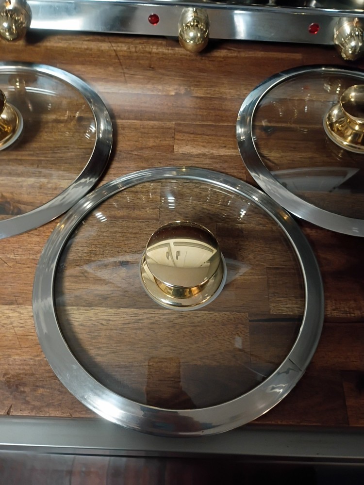Command Performance Stainless/ Gold Buffet Cookware Set 3 Pots Lids & Warmer