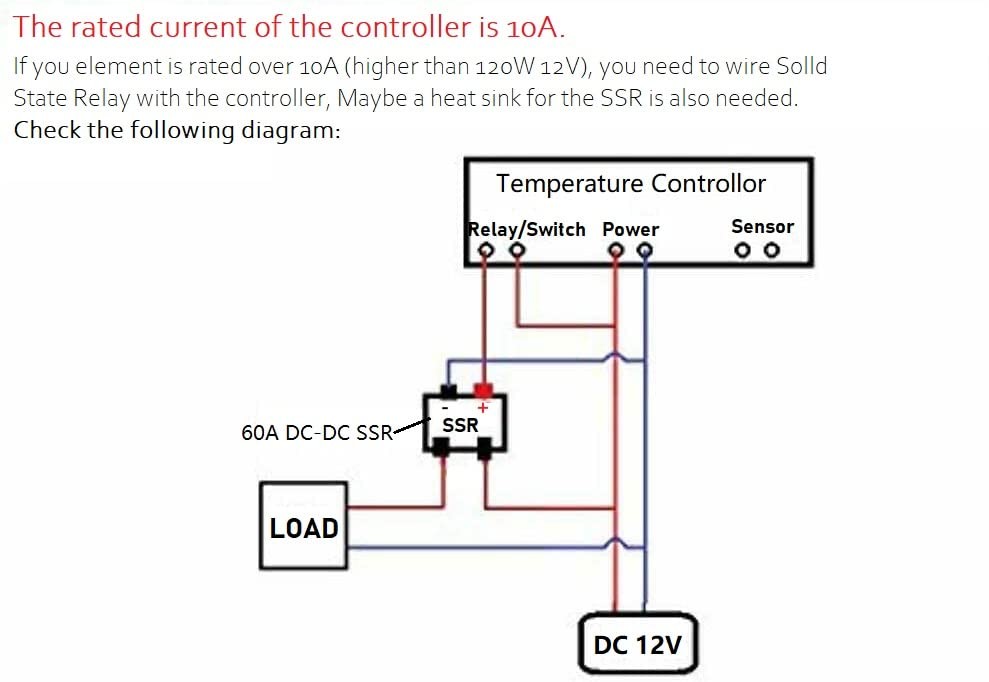 12V Digital Temperature Controller 10A Relay with Fahrenheit Sensor