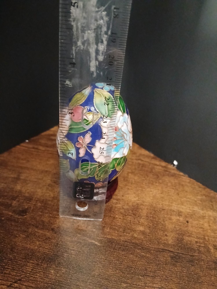 Cloisonne Floral Egg on Stand with Blue Lidded Fabric Keepsake Box