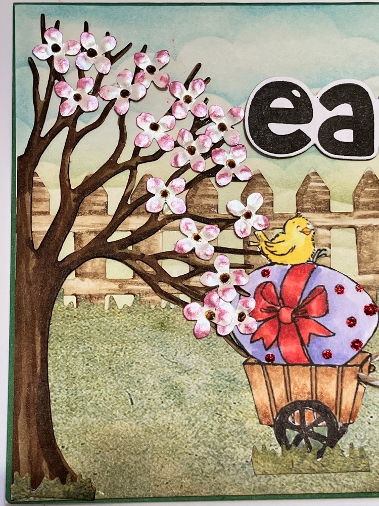 EASTER - PB Hedgehog pulling an EGG / BIRD on a cart - handmade card by DEE