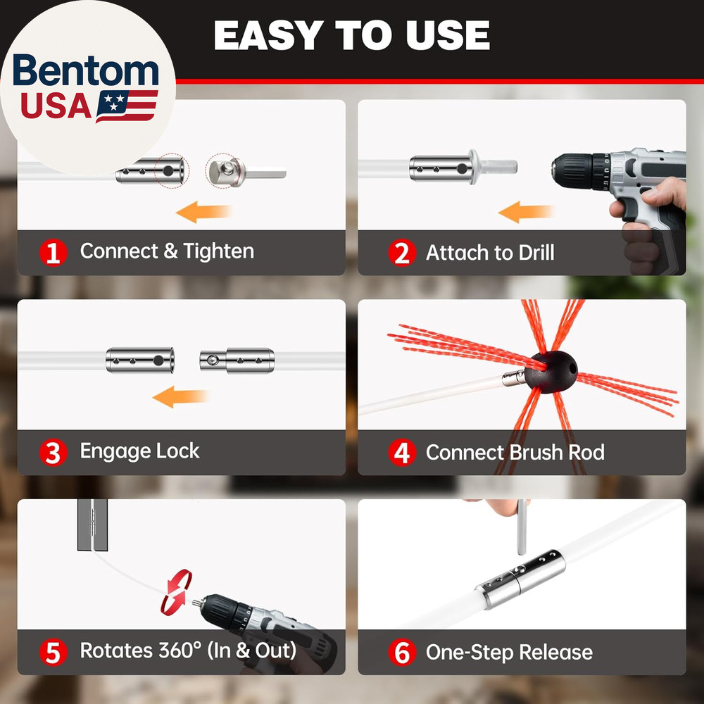 30 Feet Chimney Sweep Kit, Chrome Button Locking System, Chimney Cleaning Kit, C
