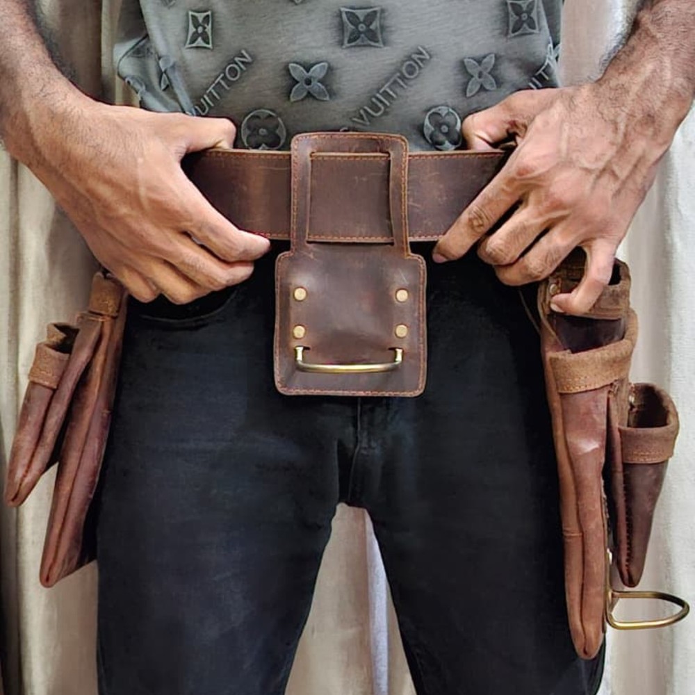 Vintage Leather Tool Belt - Multi Pocket Work Pouch for Professionals