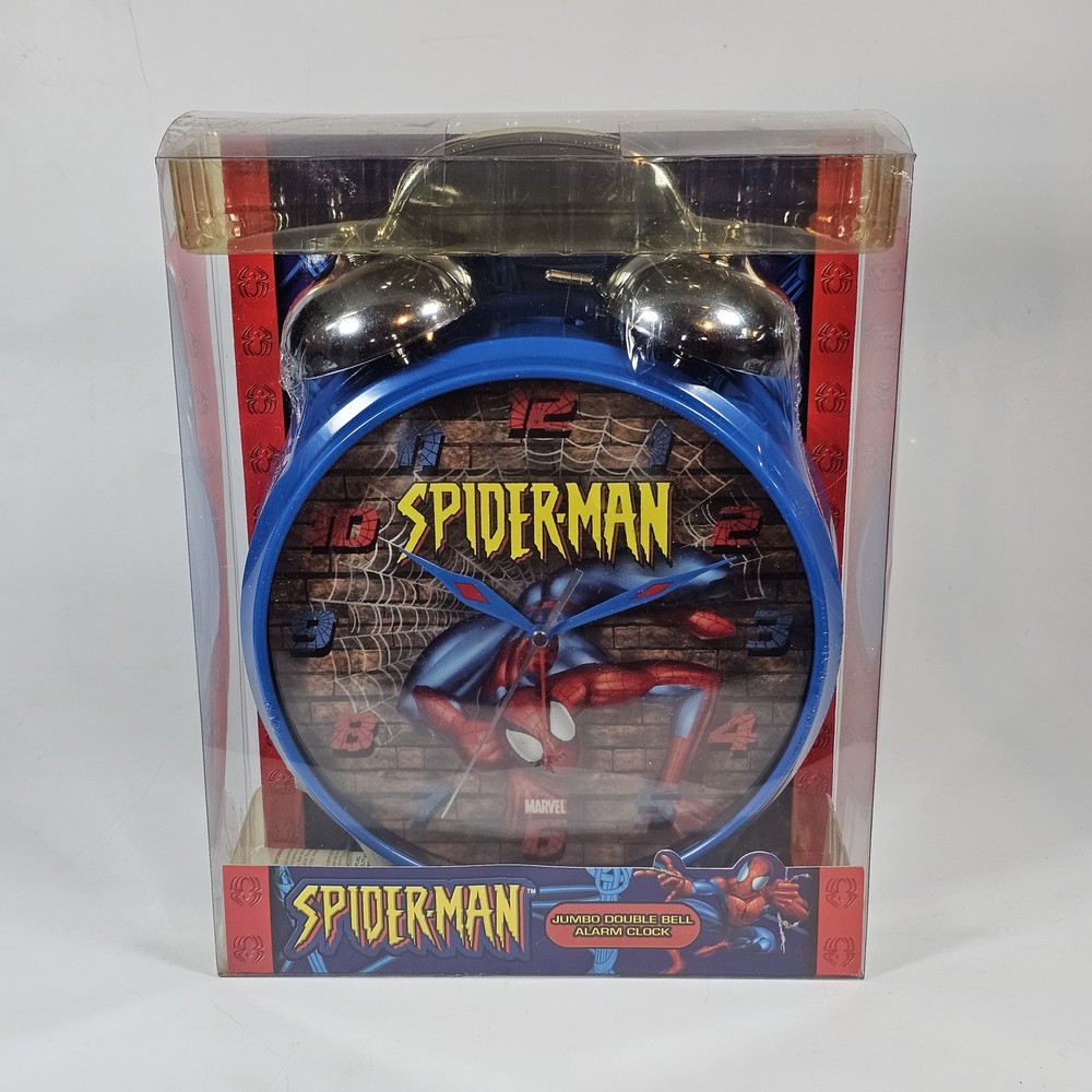 Marvel Spiderman Jumbo Double Bell Alarm Clock NIB Collectible Advertising