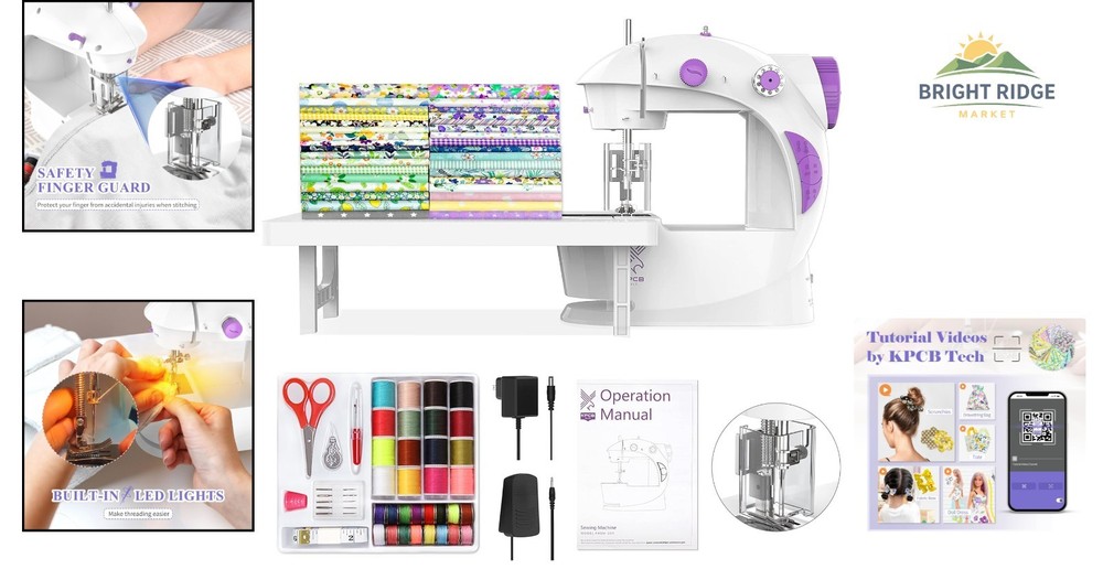 Mini Sewing Machine Set for Beginners with Extension Table and Fabric Bundles