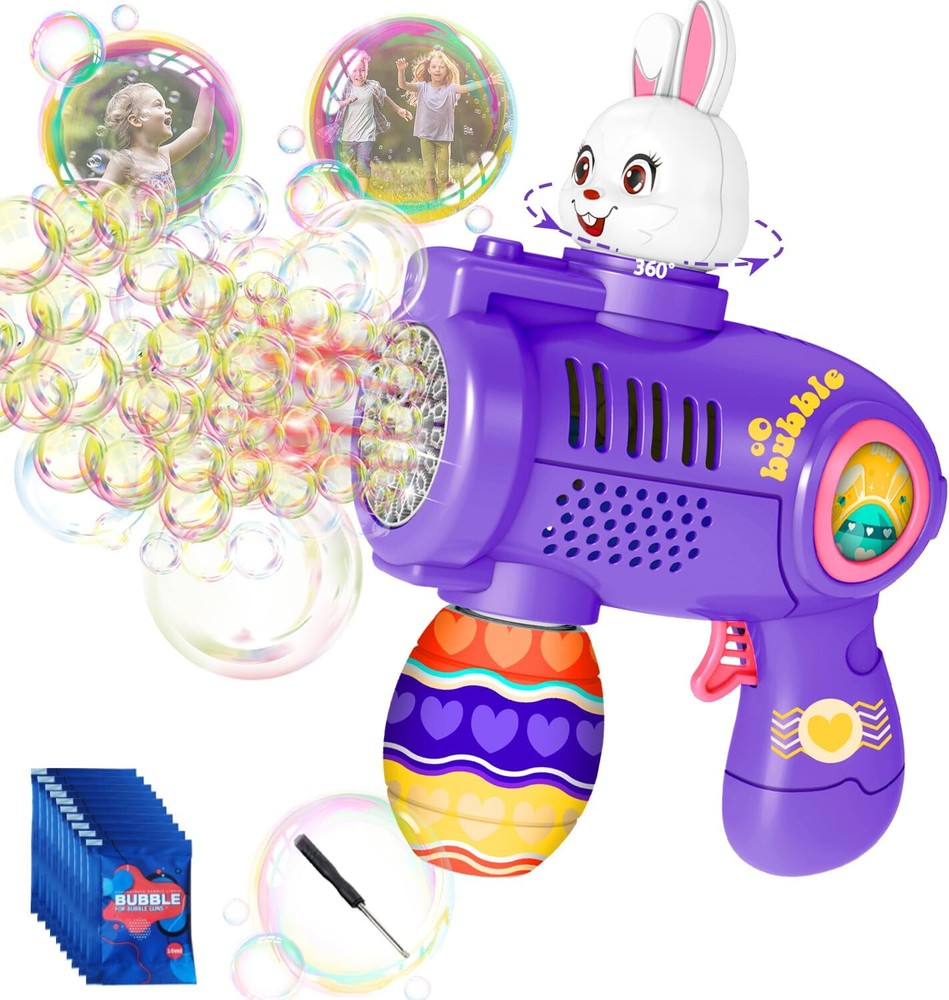 Easter Bunny Bubble Gun, Leak-Proof & Rich Bubble Rabbit Bubble Blower, Portable