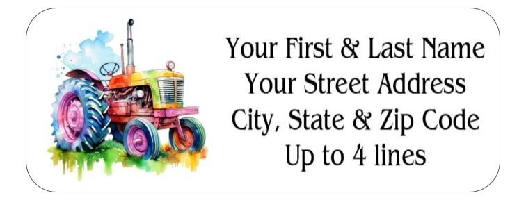 150 Rainbow Farm Tractor Prismatic Mailing Return Address Labels Personalized