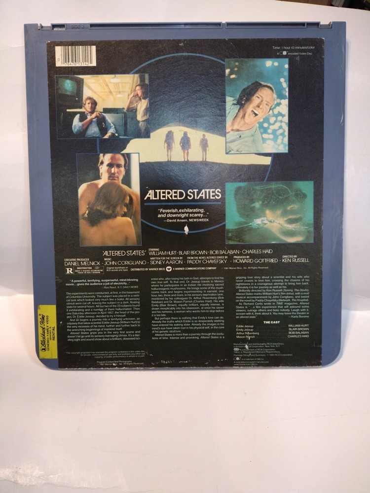 ALTERED STATES ⁰(1983) CED RCA SelectaVision TESTED WORKING
