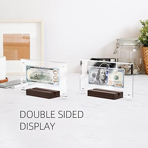 Dollar Bill Frame Acrylic Currency Display Black Walnut Base 2 Pack