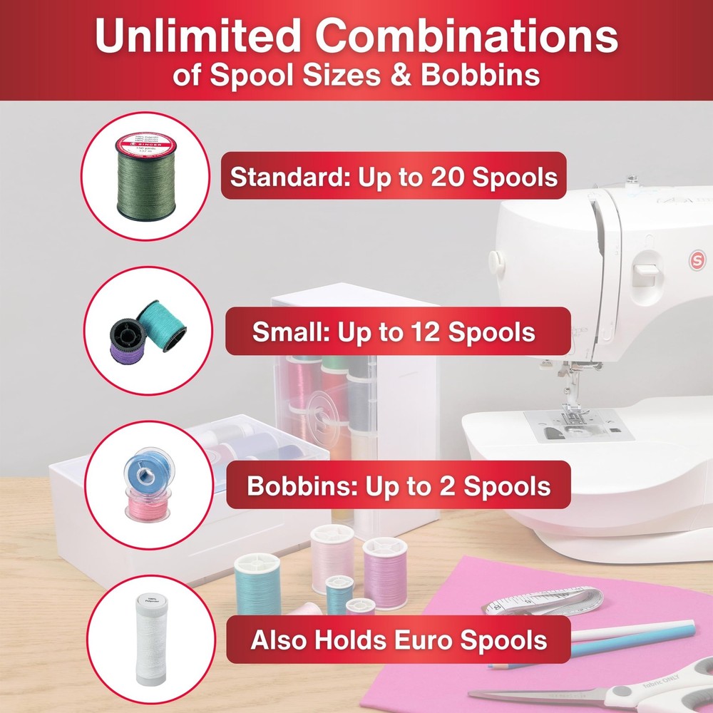 Singer Double-Sided Thread Spool Organizer - Clear Storage Sewing Box for Emb...