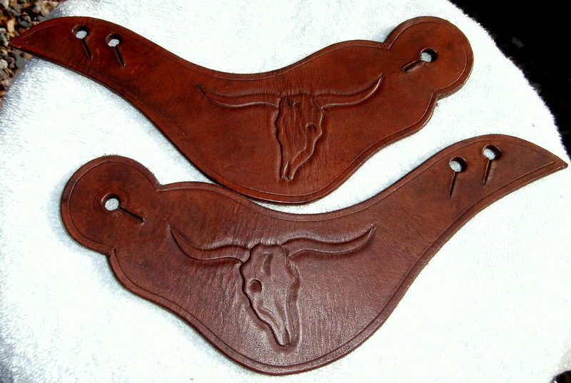 Custom Made Leather Dove Tail Steer Head Spur Straps