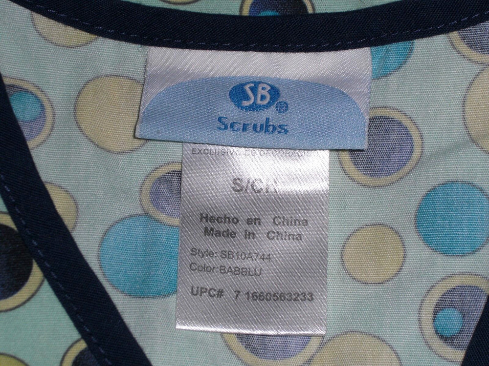 SB SCUBS Pale Blue with Circles Scrub Top Size S