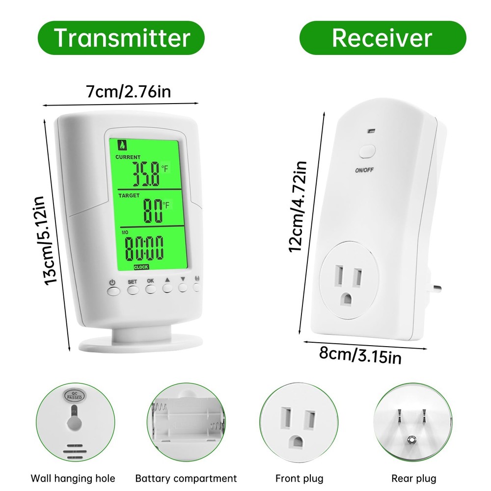 Diymore WTC100 Wireless Thermostat - Digital Temperature Controller White