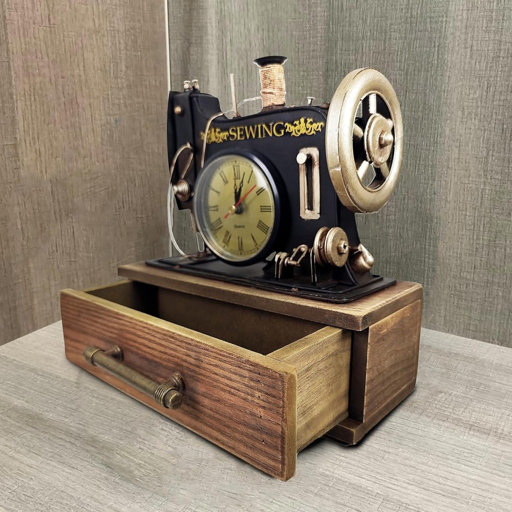 Vintage Style 1920'S Decorative Sewing Machine Clock Box Black