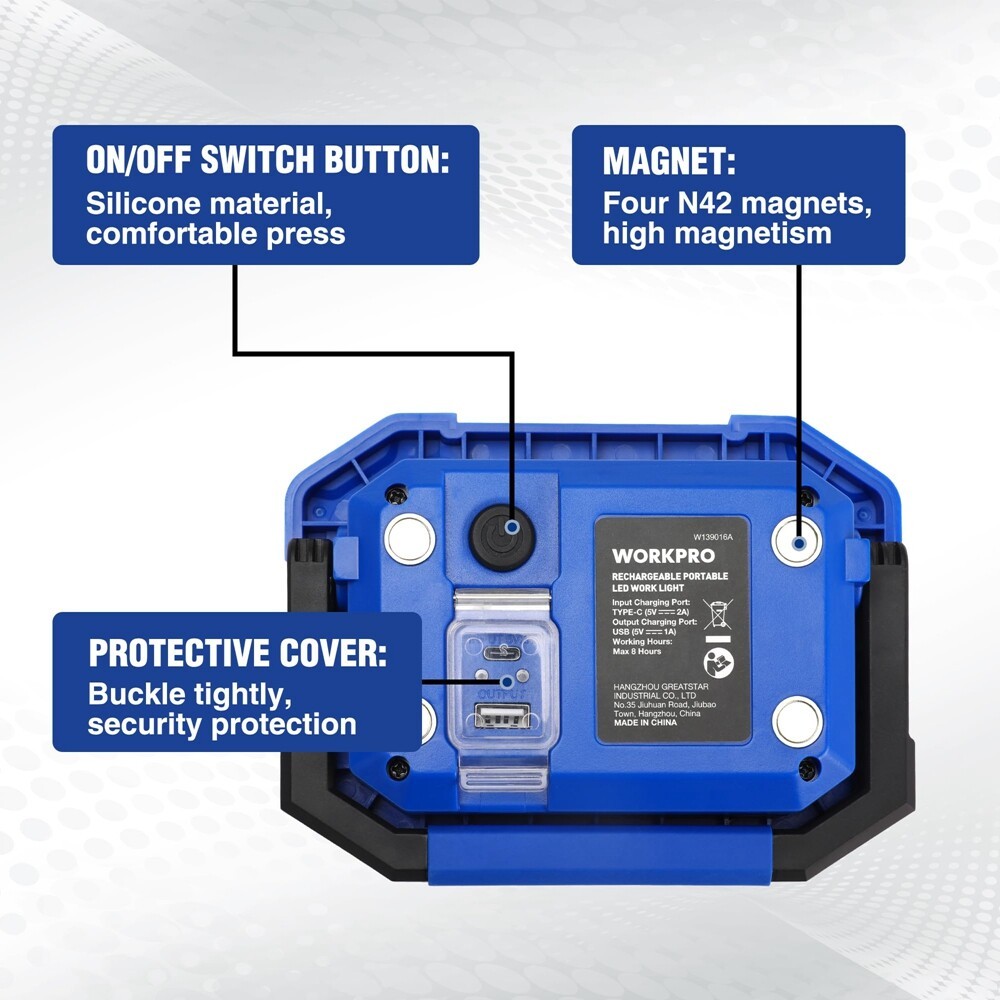 WORKPRO 2Pack Rechargeable 2000LM LED Work Light Magnetic Super Bright Worklight