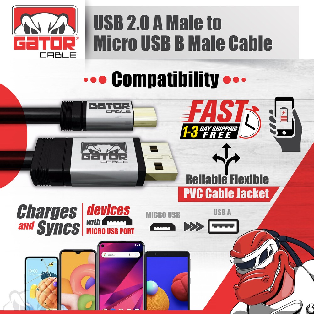 Micro USB Charger Cable Data Sync Powered For Samsung Android HTC LG Motorola