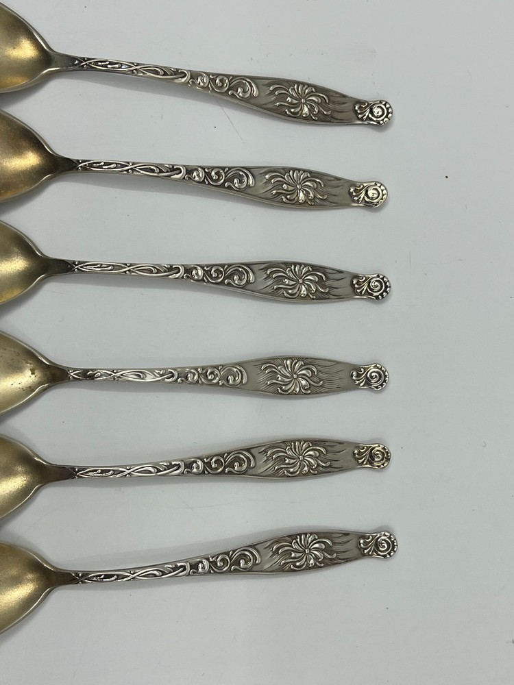 Set of 6 Sterling Silver Spoons Floral Scroll Pattern 101g C Monogram