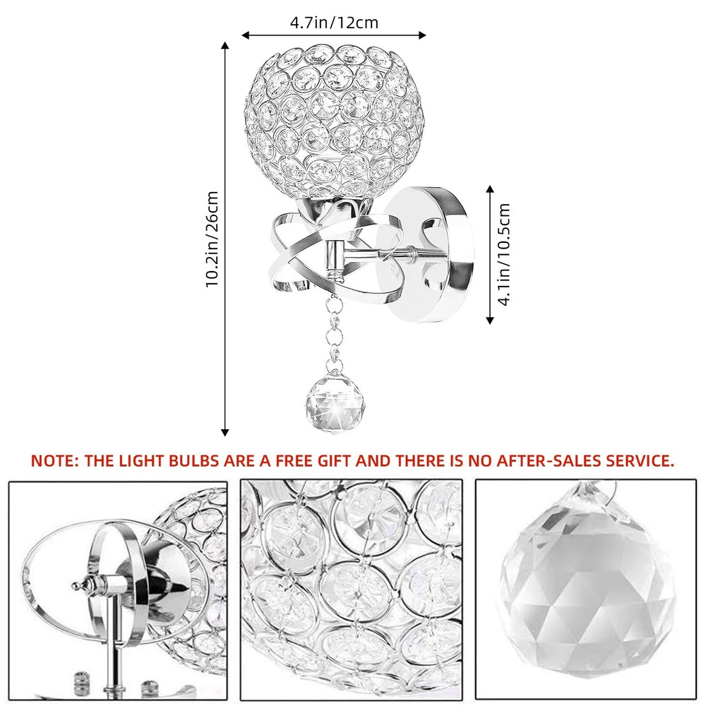 4-Pack Silver Crystal Wall Sconces – E26 Hardwired Modern Wall Lights