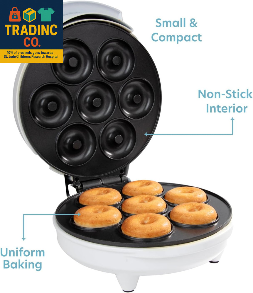 Mini Donut Maker- Electric Nonstick Surface Makes 7 Small Doughnuts- Decorate Fr