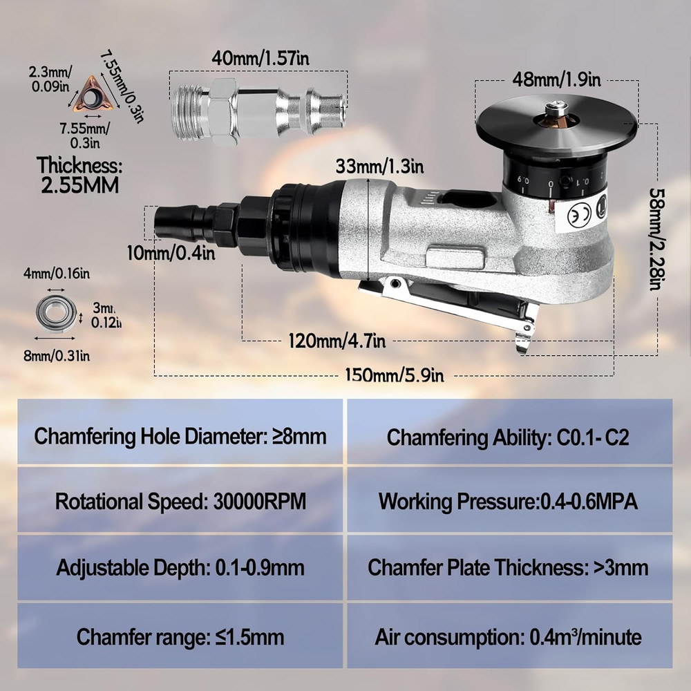 Pneumatic Chamfering Tool Handheld, Mini Aluminium Alloy Air-Powered Chamfering