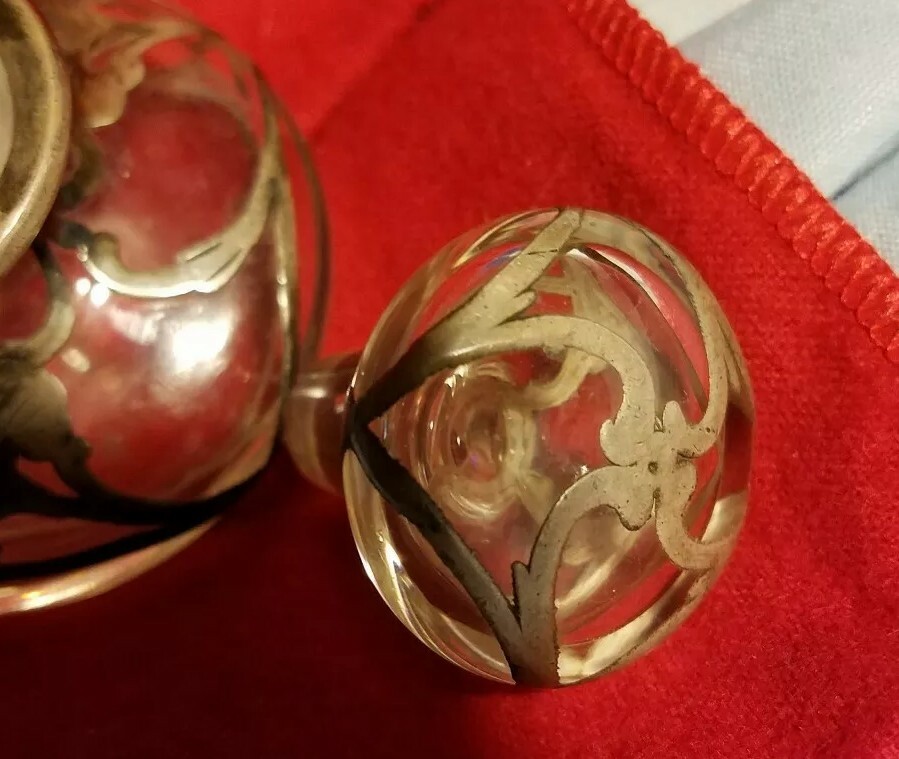 ANTIQUE STERLING SILVER OVERLAY PERFUME BOTTLE Approx. 3x3