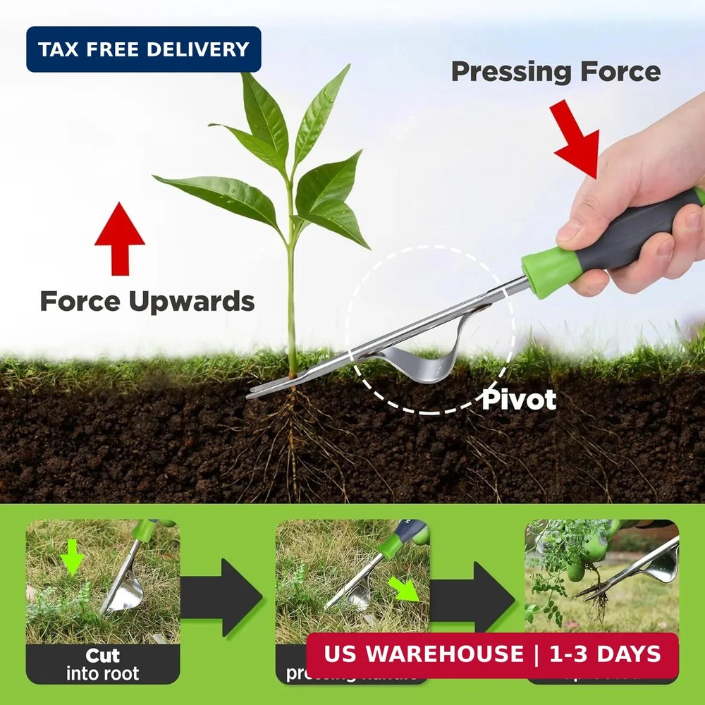 WORKPRO Weed Puller Tool, Metal Leverage Base and V-Shaped Forks for Easy Weed R
