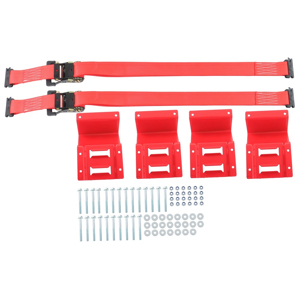 LABLT Secure Cargo E Track Wheel Chock System 8' Red Ratchet Tie Down Straps