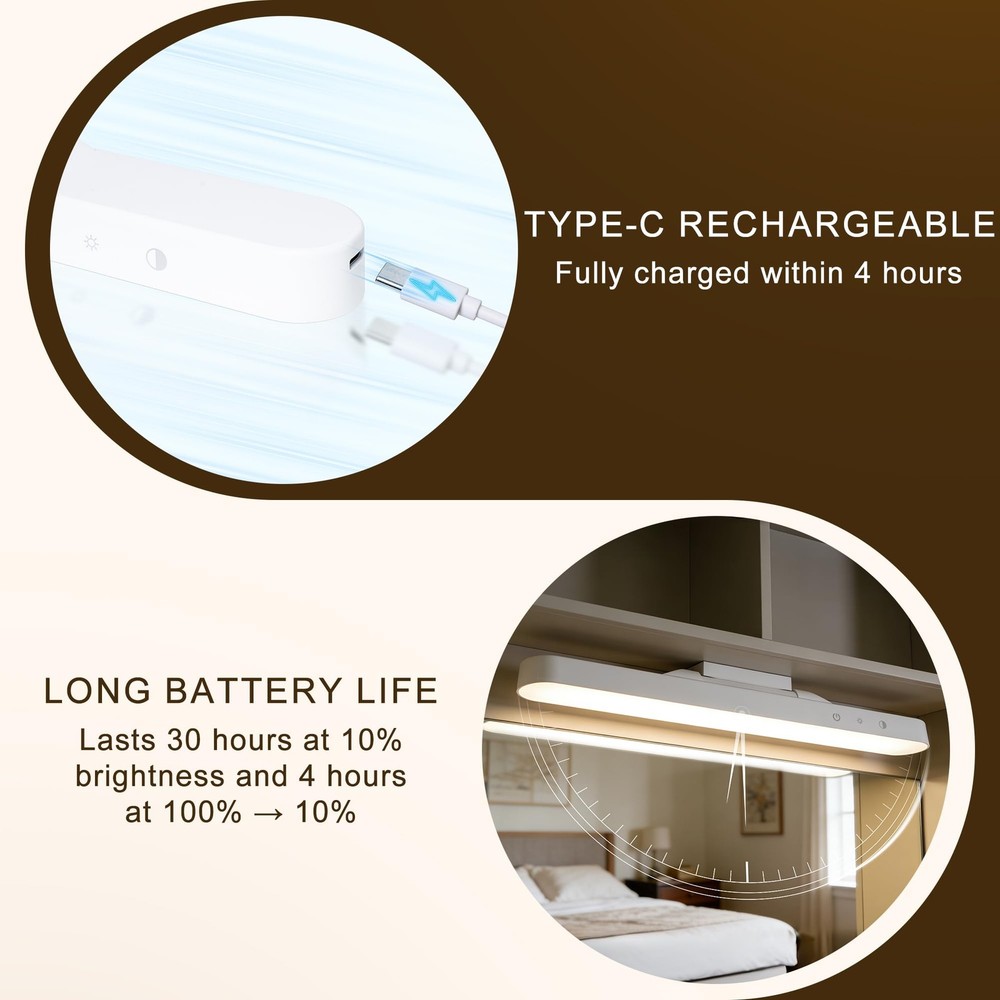 Makeup Light for Mirror, 3 Color Temperatures, Rechargeable 2000mAh