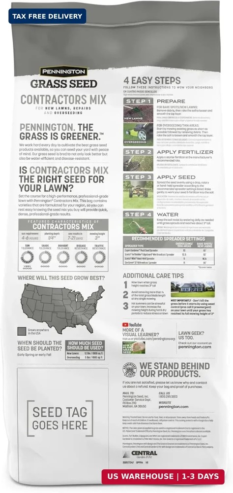 Pennington Contractors Grass Seed Mix Central 7 lb