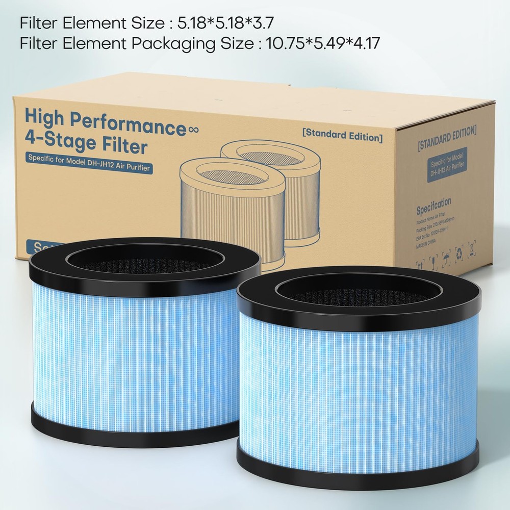 2-Pack Replacement Filter, 4-in-1 H13 True HEPA & Efficiency Activated Carbon...
