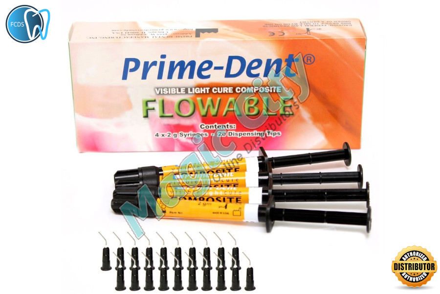 Prime-Dent Dental Flowable VLC Light Cure Composite 4 Syringe Kit - Opaque