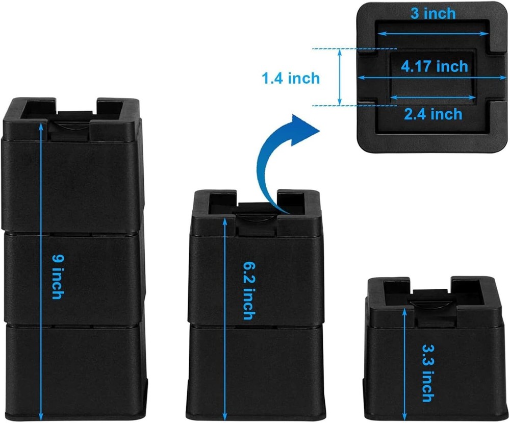 8 Pack of Adjustable Square Bed Risers - Enhance Storage & Accessibility