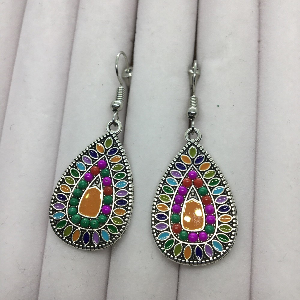 2 Inch Silver-tone Earring Set Boho Retro Dangle Drop Hook New Free Ship 1542