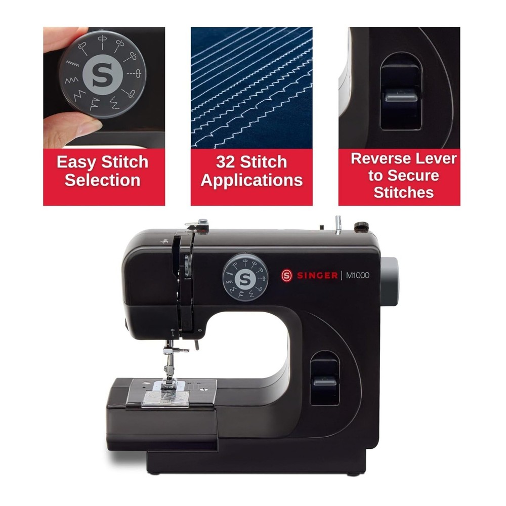 SINGER M1000 Mending Machine 32 Stitch Applications LED Light (Black)