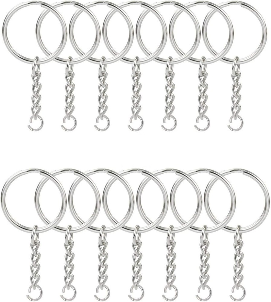 KINGFOREST 50-Piece Split Key Ring Kit with Chains & Jump Rings 50PCS, Silver